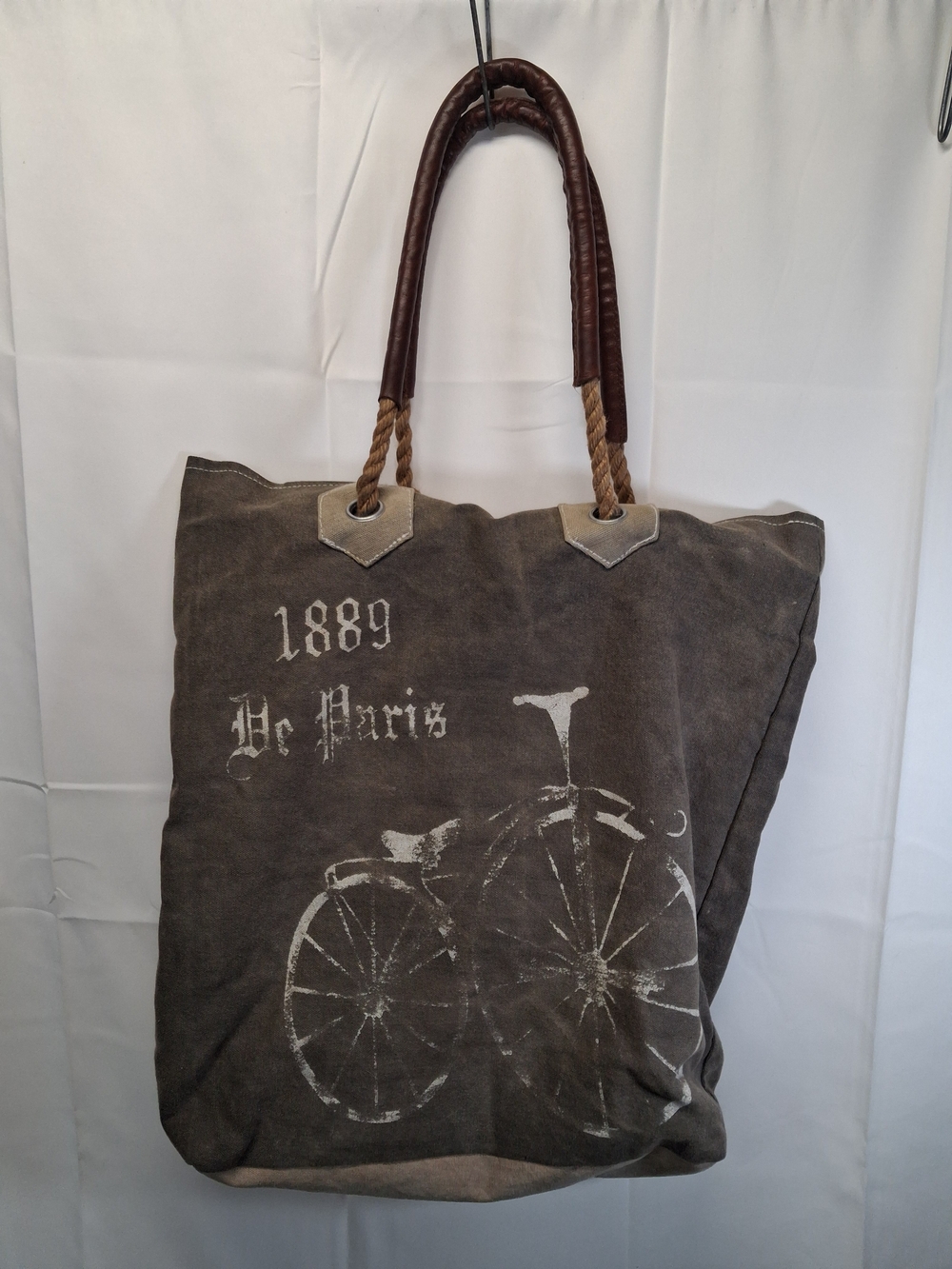 Mona B Green And Tan Canvas Tote